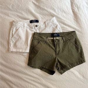 Hollister Women's Cargo Shorts in White and Olive